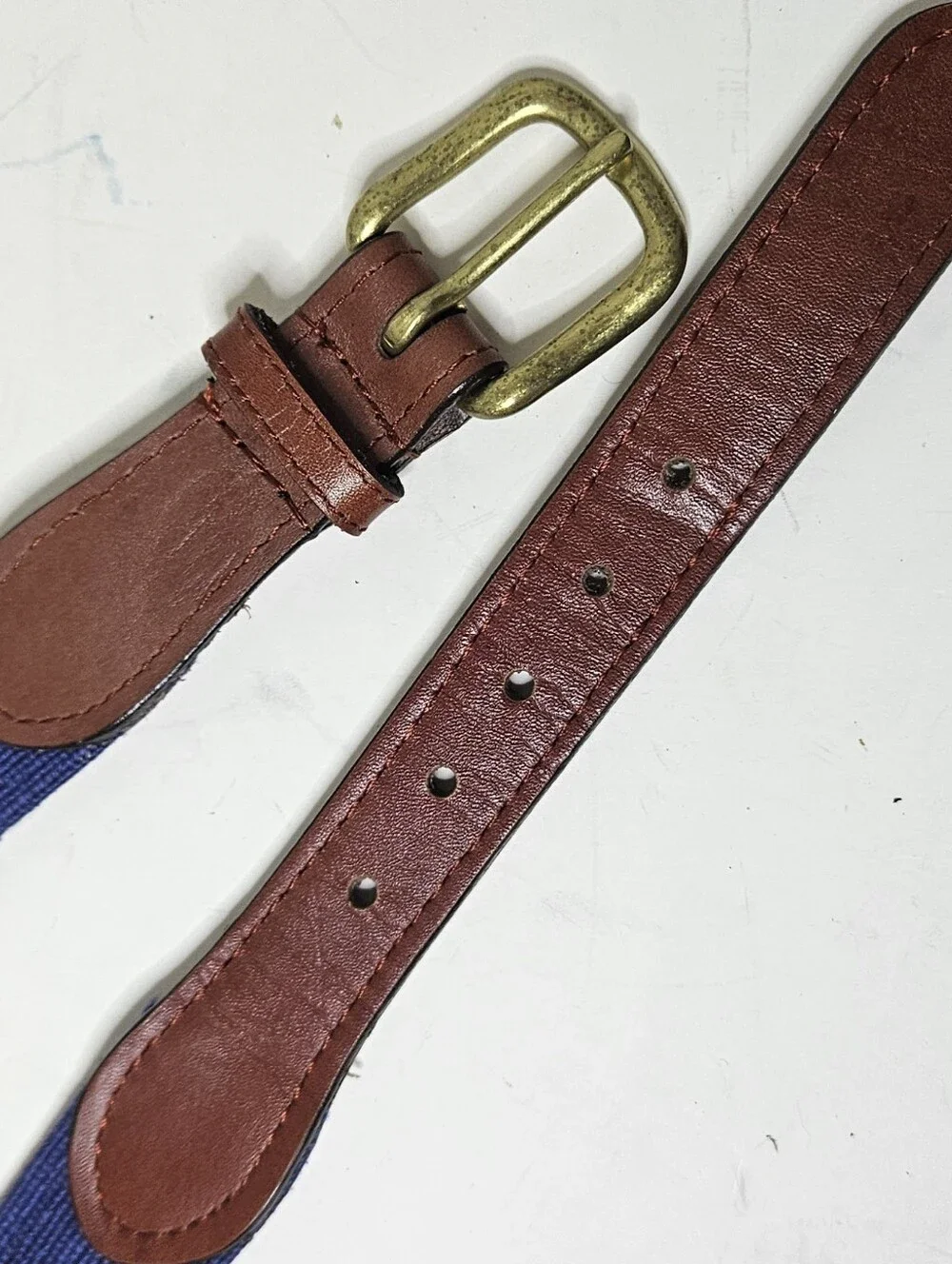 Smathers & Branson Needlepoint Belt Sailboats Navy Blue Multicolored Men's 38